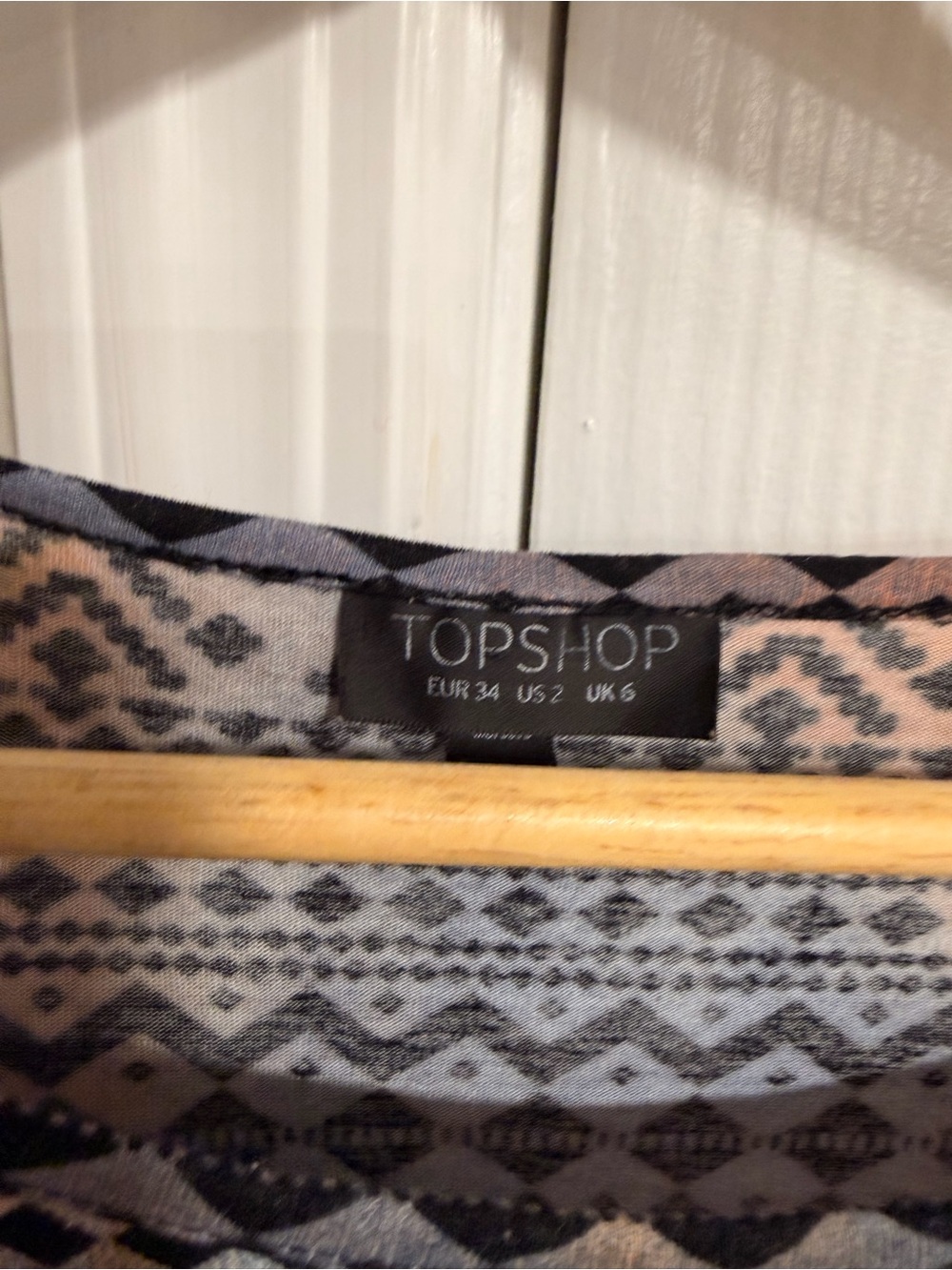 Topshop Geometric Long Sleeve Bodycon Dress in Blue & Peach - Picture 3 of 3